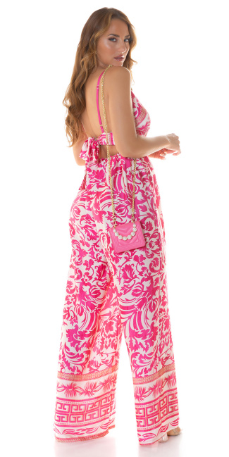 Overall with floral Print & V-Neck Pink